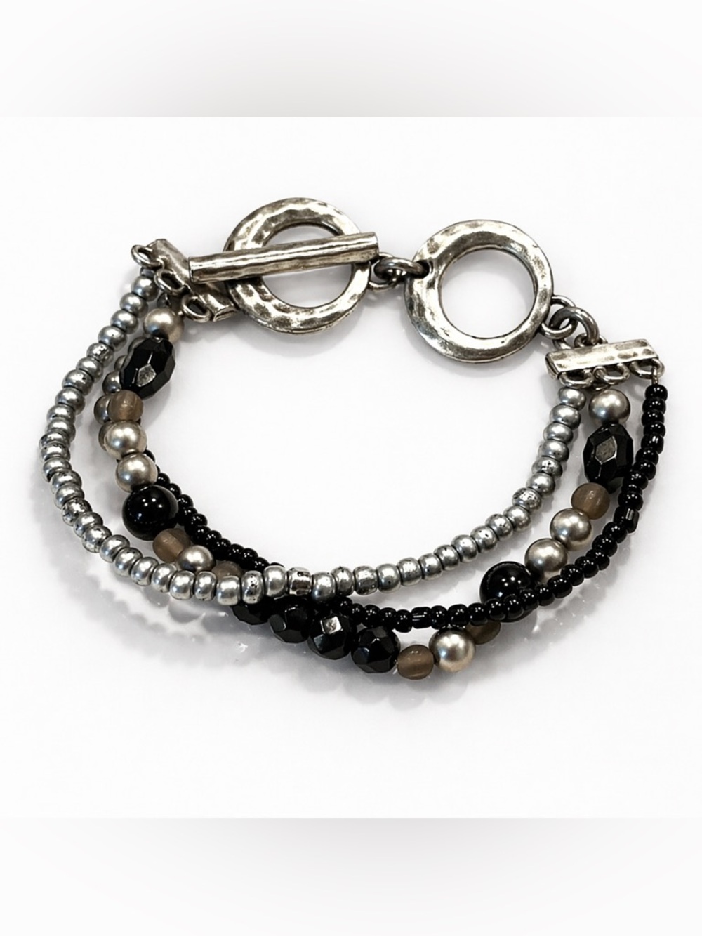 Premier Designs Triple Strand Beaded Toggle Bracelet - Silver & Black